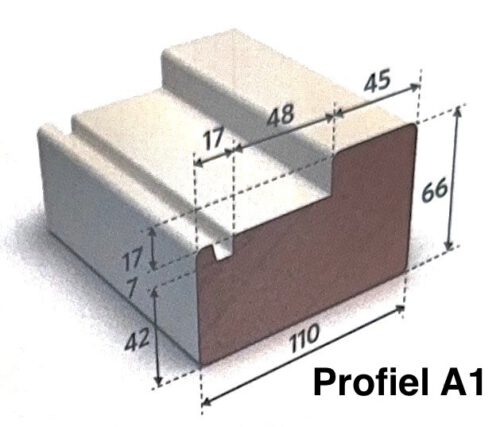 Geprofileerd kozijn- en raamhout wit gegrond 66x110mm bovendorpel