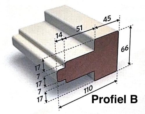 Geprofileerd kozijn- en raamhout wit gegrond 66x110mm tussenstijl
