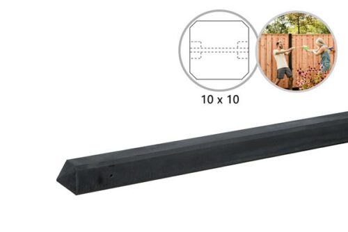Betonpaal glad met diamantkop 10x10cm lengte 190cm, antraciet tussenpaal t.b.v. scherm 90cm hoog ongecoat