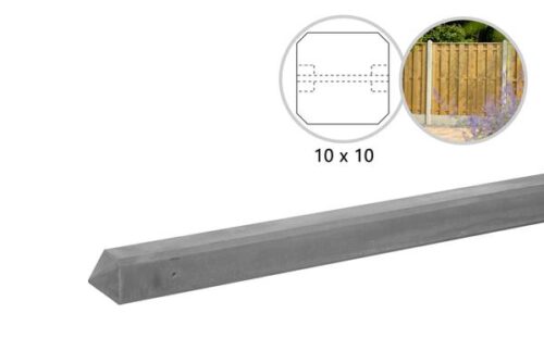 Betonpaal glad met diamantkop 10x10cm lengte 280cm, grijs tussenpaal