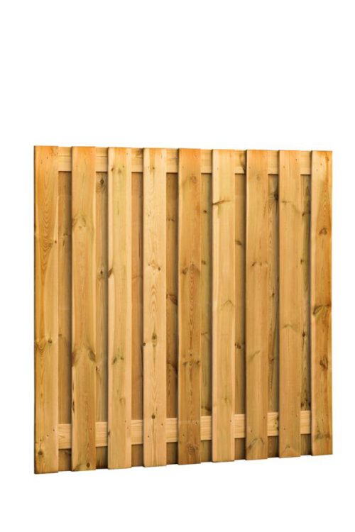 Grenen tuinscherm 15mm planken / 19 planks  180x180cm 17 verticaal/2 horizontaal RVS geschroefd
