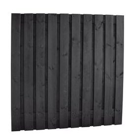 Grenen tuinscherm 15mm planken / 21 planks 180x180cm 19 verticaal/2 horizontaal RVS geschroefd zwart gedompeld